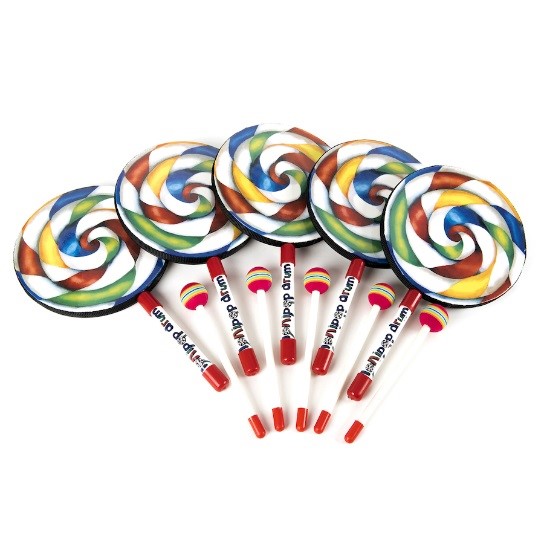 Hand Drums and Beaters Candy Design 15cm 5pk